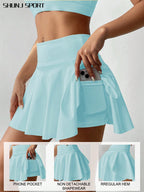 High Waist White Tennis Skirt Pants 2 In 1 Anti-Flashing Golf Badminton Fitness Skirt, Summer Sports Skirt With Pockets For Yoga, Outdoor Running Exercise, New Women Skirt Pants