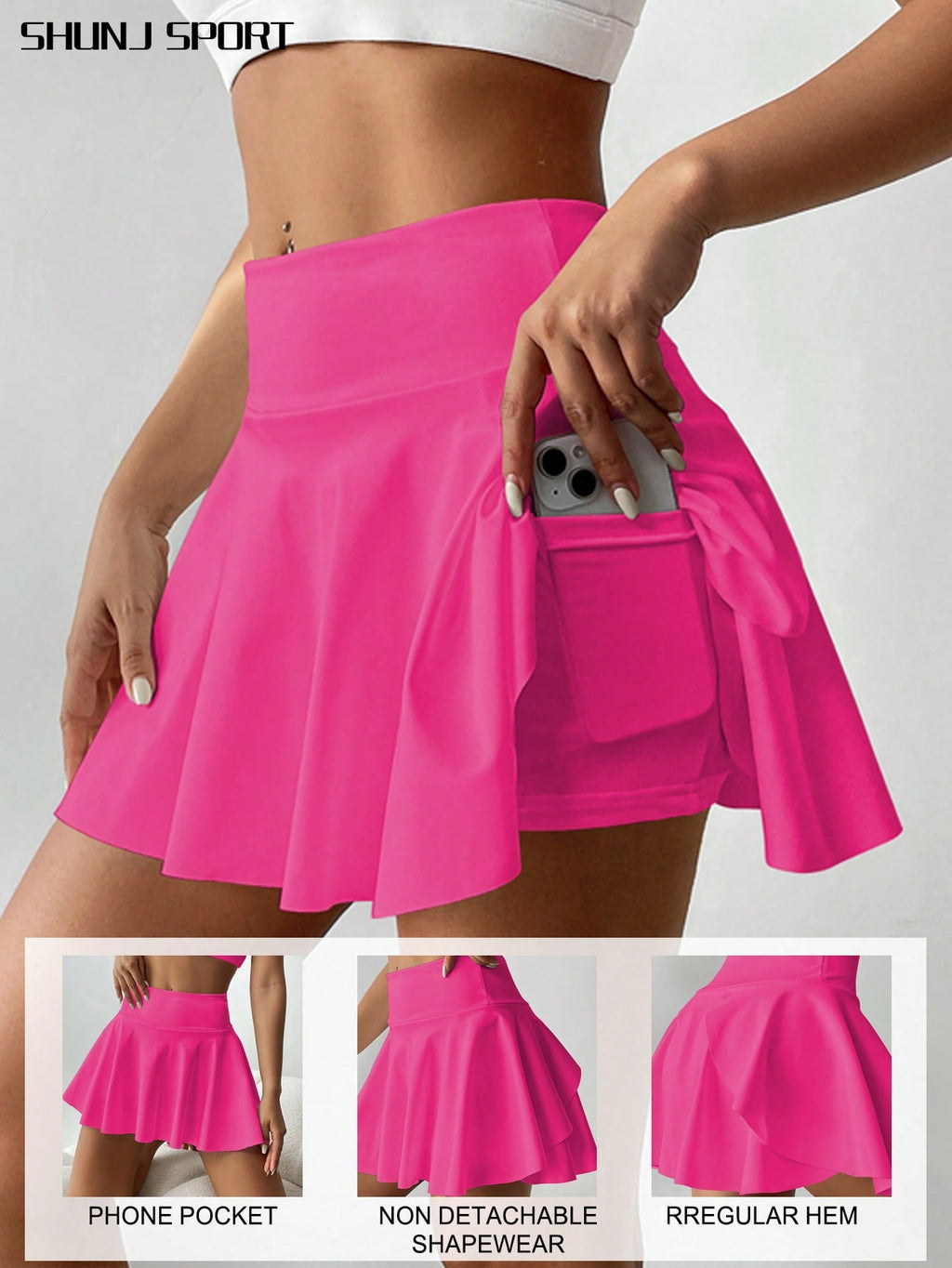 High Waist White Tennis Skirt Pants 2 In 1 Anti-Flashing Golf Badminton Fitness Skirt, Summer Sports Skirt With Pockets For Yoga, Outdoor Running Exercise, New Women Skirt Pants