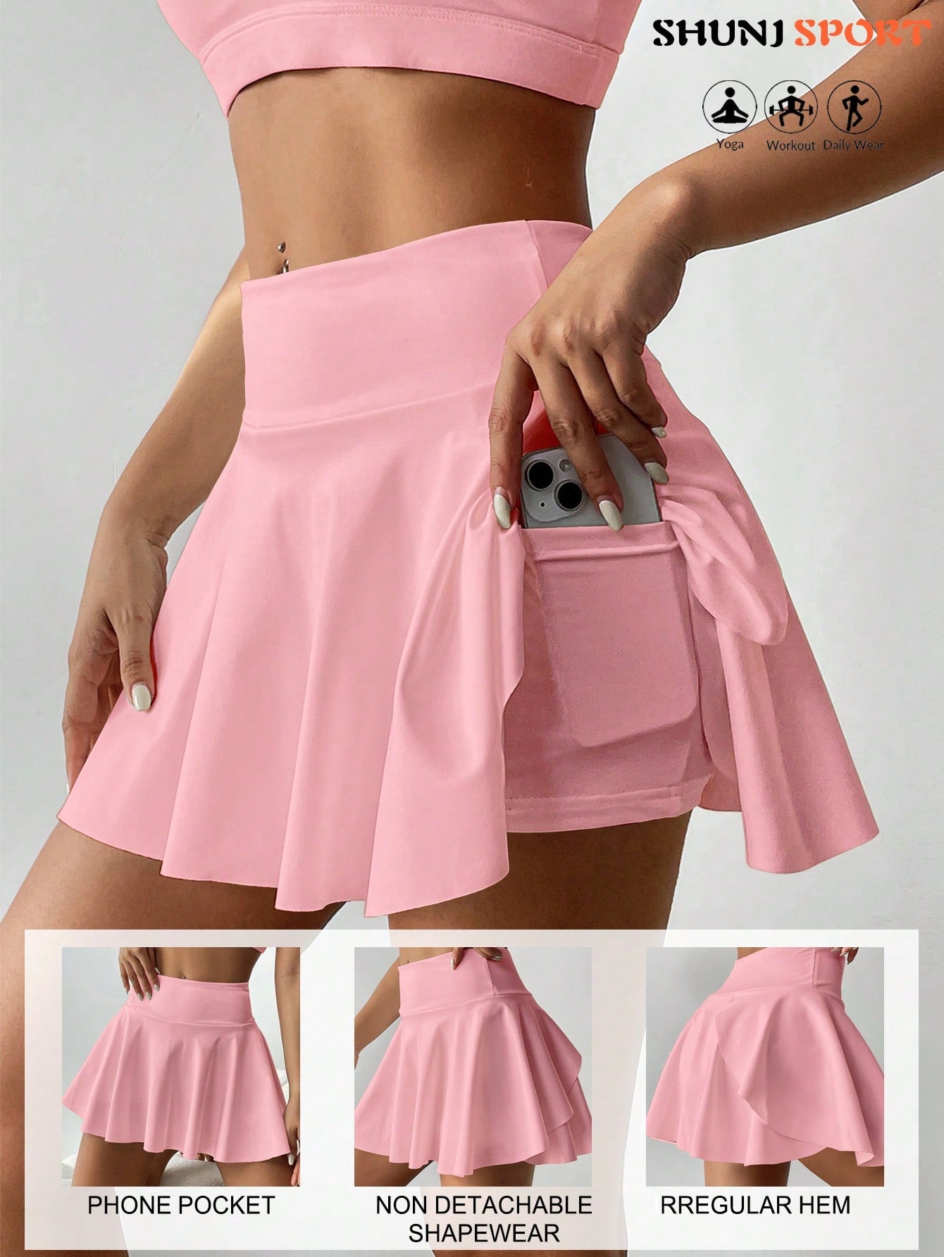 High Waist White Tennis Skirt Pants 2 In 1 Anti-Flashing Golf Badminton Fitness Skirt, Summer Sports Skirt With Pockets For Yoga, Outdoor Running Exercise, New Women Skirt Pants