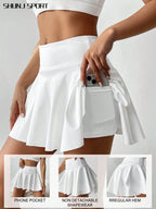 High Waist White Tennis Skirt Pants 2 In 1 Anti-Flashing Golf Badminton Fitness Skirt, Summer Sports Skirt With Pockets For Yoga, Outdoor Running Exercise, New Women Skirt Pants