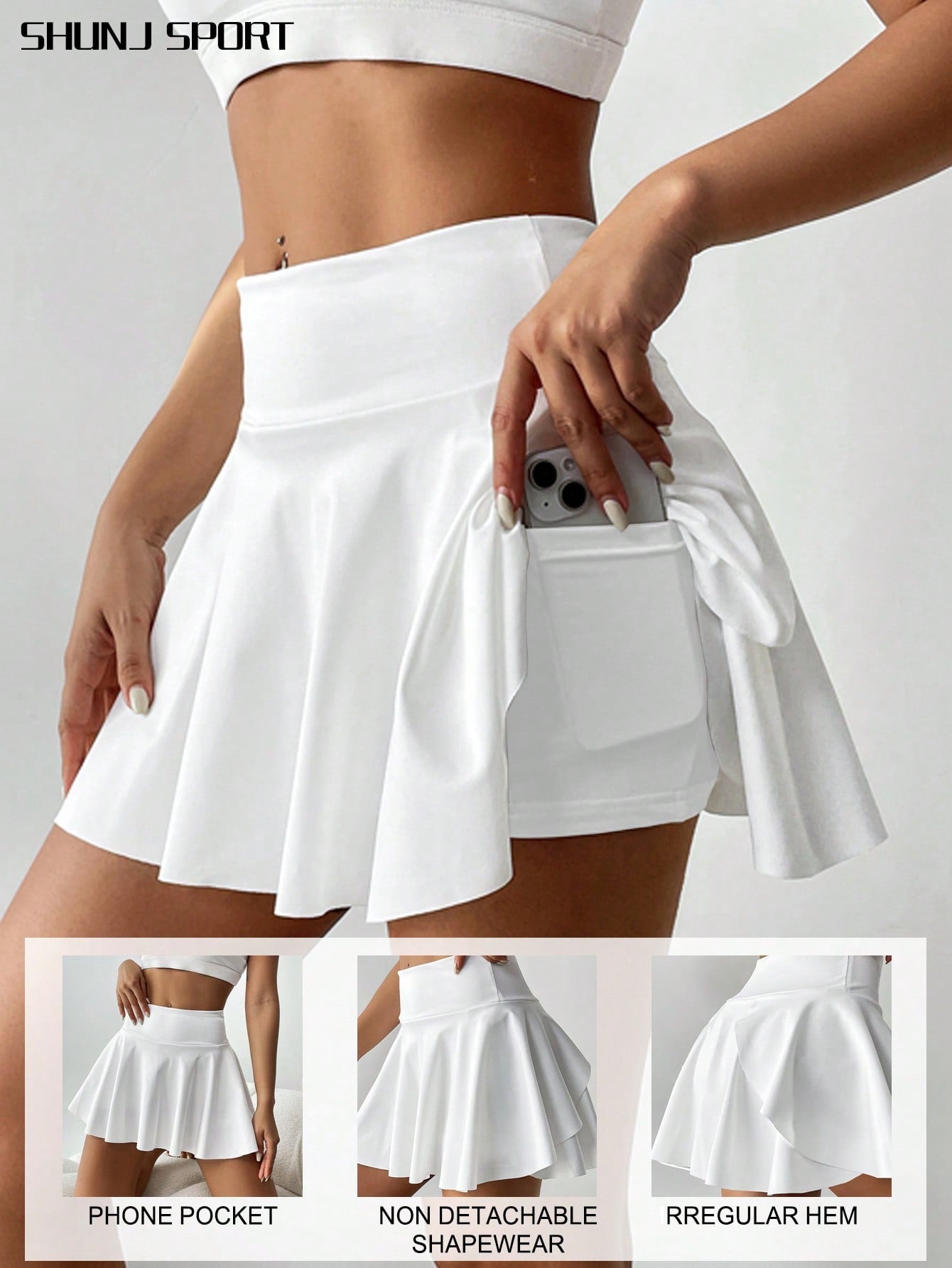 High Waist White Tennis Skirt Pants 2 In 1 Anti-Flashing Golf Badminton Fitness Skirt, Summer Sports Skirt With Pockets For Yoga, Outdoor Running Exercise, New Women Skirt Pants