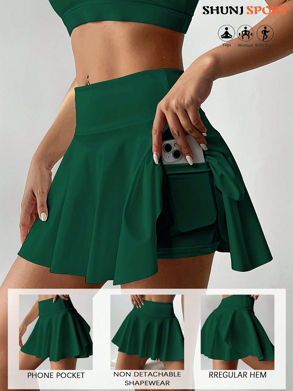 High Waist White Tennis Skirt Pants 2 In 1 Anti-Flashing Golf Badminton Fitness Skirt, Summer Sports Skirt With Pockets For Yoga, Outdoor Running Exercise, New Women Skirt Pants