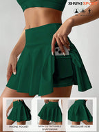 High Waist White Tennis Skirt Pants 2 In 1 Anti-Flashing Golf Badminton Fitness Skirt, Summer Sports Skirt With Pockets For Yoga, Outdoor Running Exercise, New Women Skirt Pants