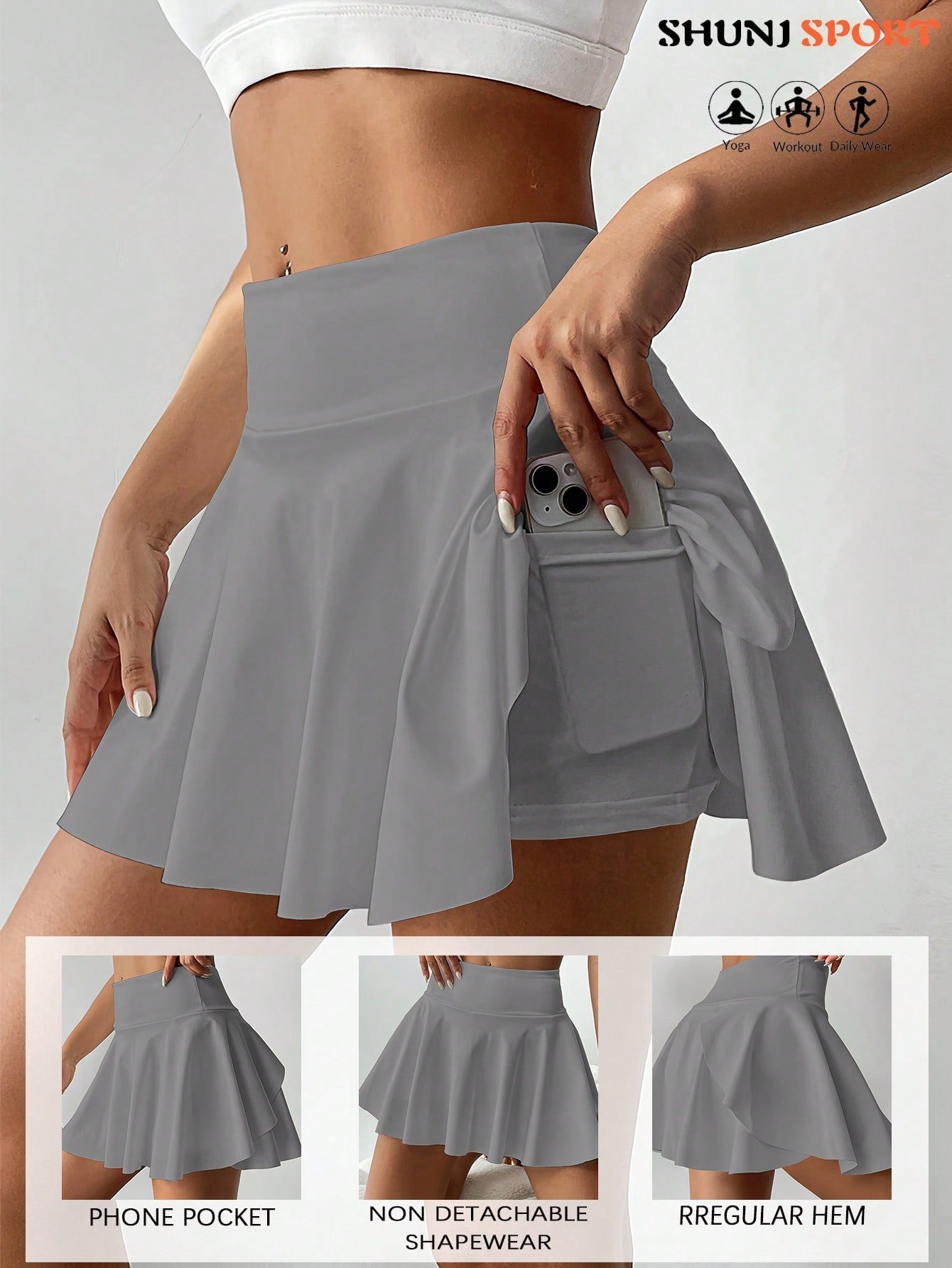 High Waist White Tennis Skirt Pants 2 In 1 Anti-Flashing Golf Badminton Fitness Skirt, Summer Sports Skirt With Pockets For Yoga, Outdoor Running Exercise, New Women Skirt Pants