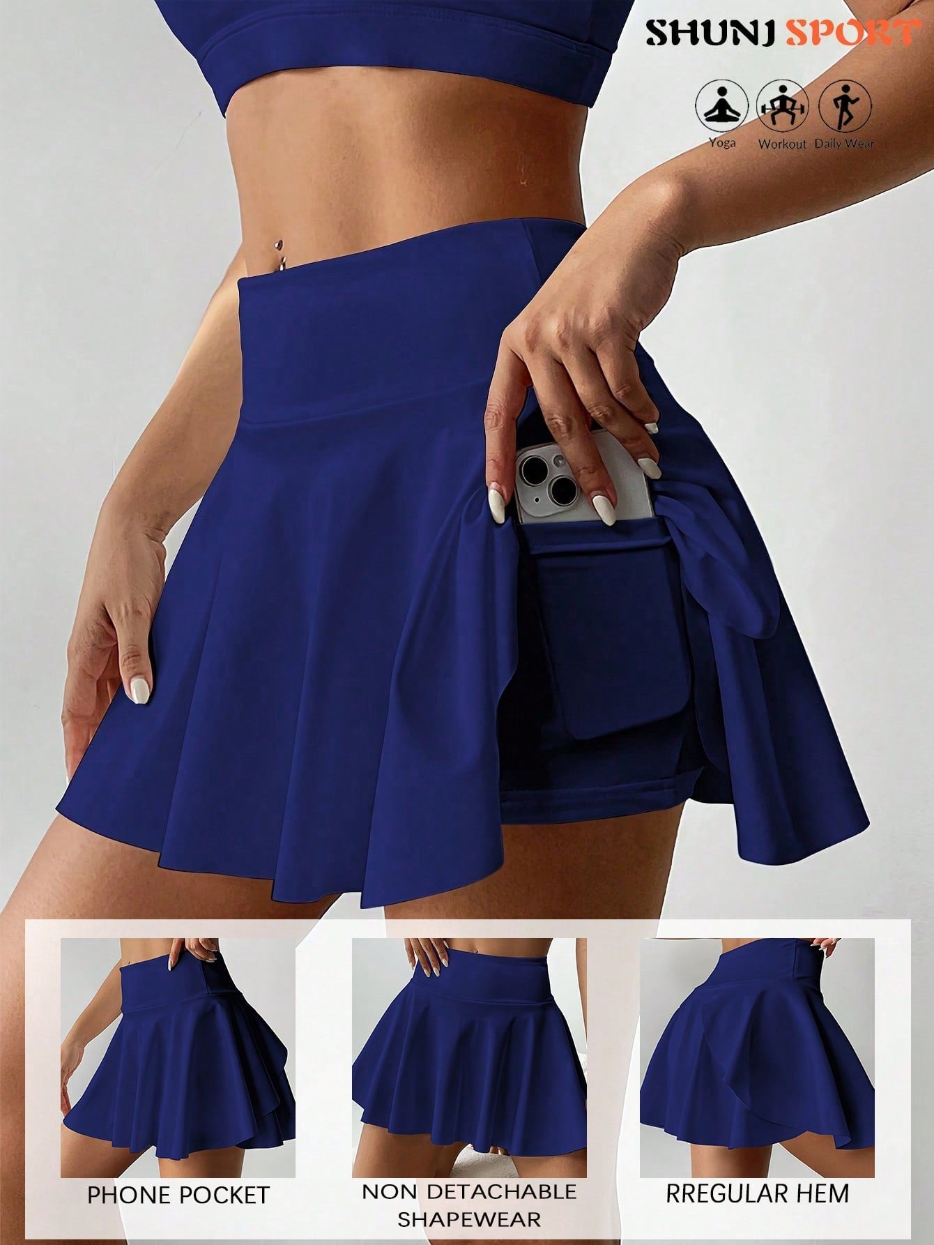 High Waist White Tennis Skirt Pants 2 In 1 Anti-Flashing Golf Badminton Fitness Skirt, Summer Sports Skirt With Pockets For Yoga, Outdoor Running Exercise, New Women Skirt Pants