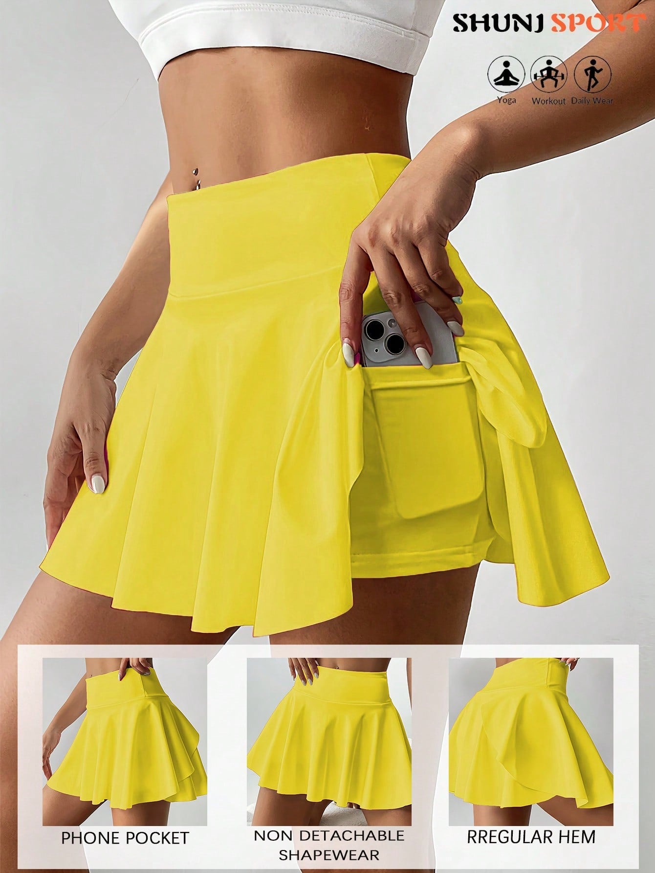 High Waist White Tennis Skirt Pants 2 In 1 Anti-Flashing Golf Badminton Fitness Skirt, Summer Sports Skirt With Pockets For Yoga, Outdoor Running Exercise, New Women Skirt Pants