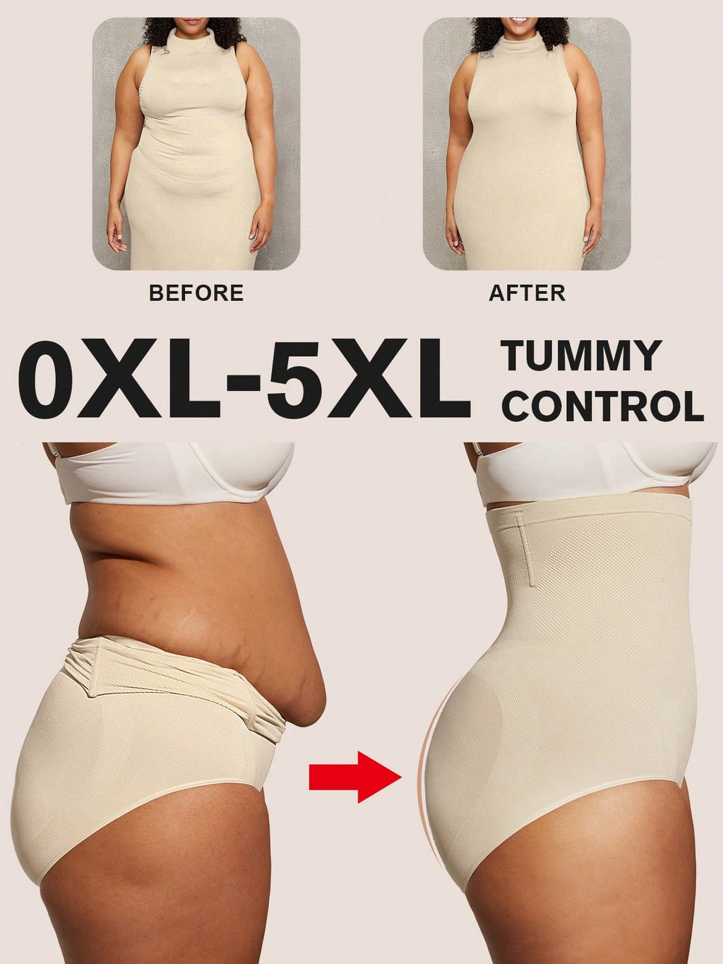 1pc Women High Waist Slimming Shapewear, Smooth Seamless Waist & Abdomen Control Bodysuit For Plus Size