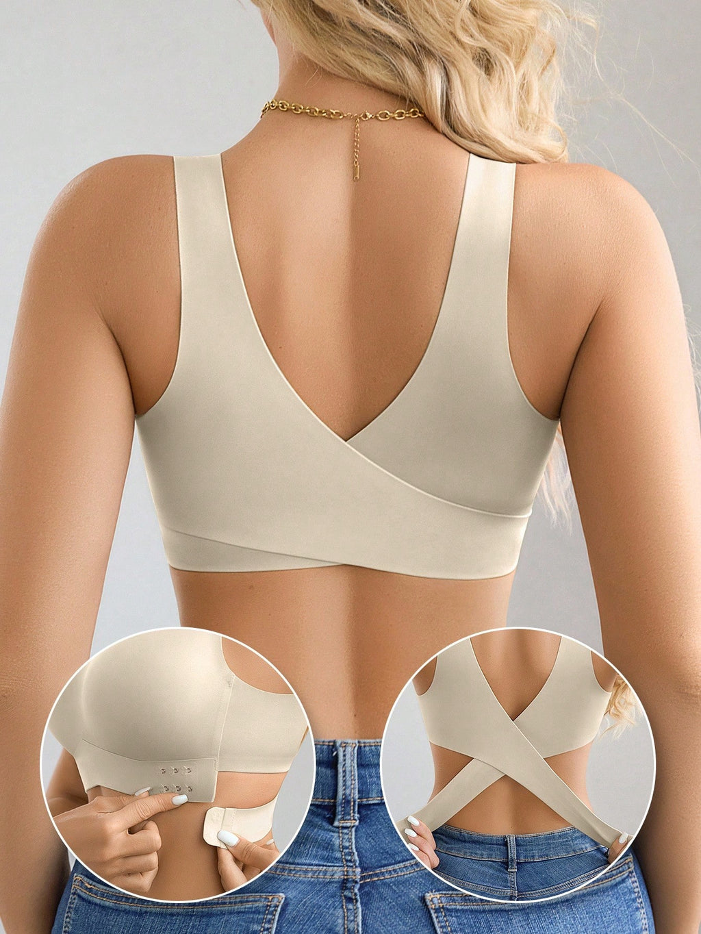 1pc Women Seamless No Padding Elegant Breathable Comfortable Crisscross Back Bandeau Bra Front Closure Brapush Up Sports Bra