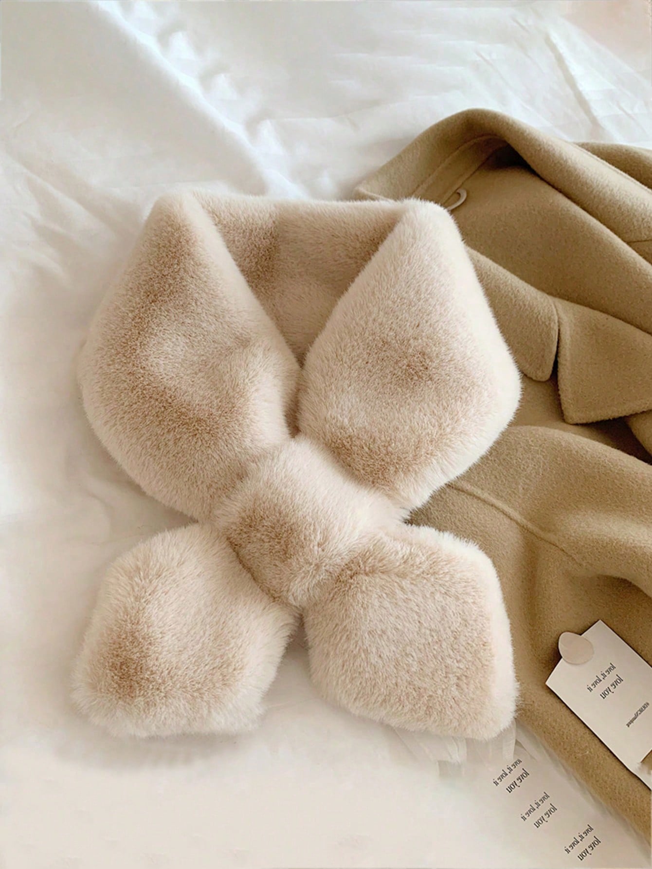 1pc Thickened Solid Color Furry Scarf Neck Warmer Imitation Mink Fur Cross Scarf Plush Collar, For Winter