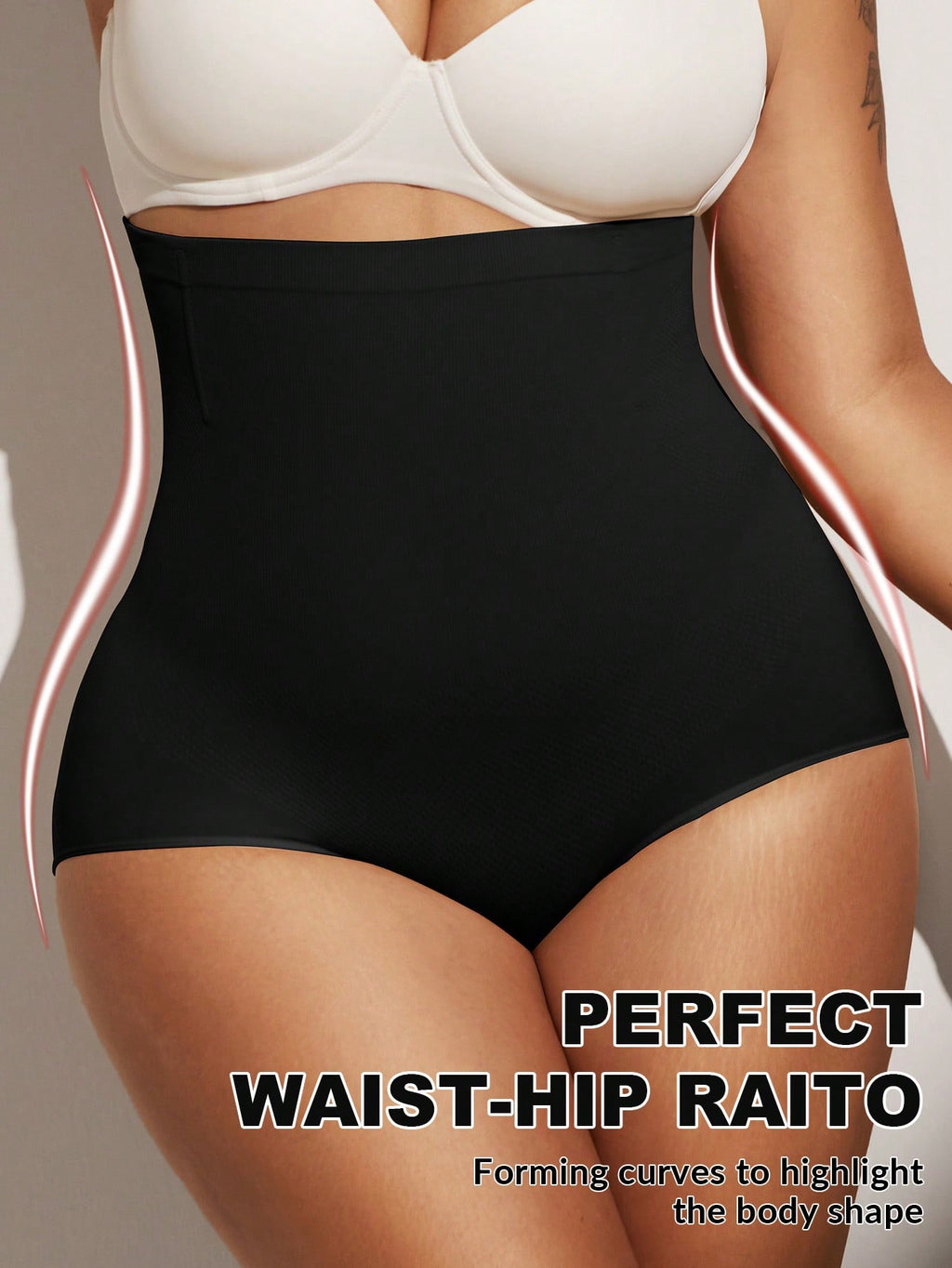 1pc Women High Waist Slimming Shapewear, Smooth Seamless Waist & Abdomen Control Bodysuit For Plus Size
