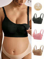 3pcs Maternity Simple Solid Comfort Nursing Bras