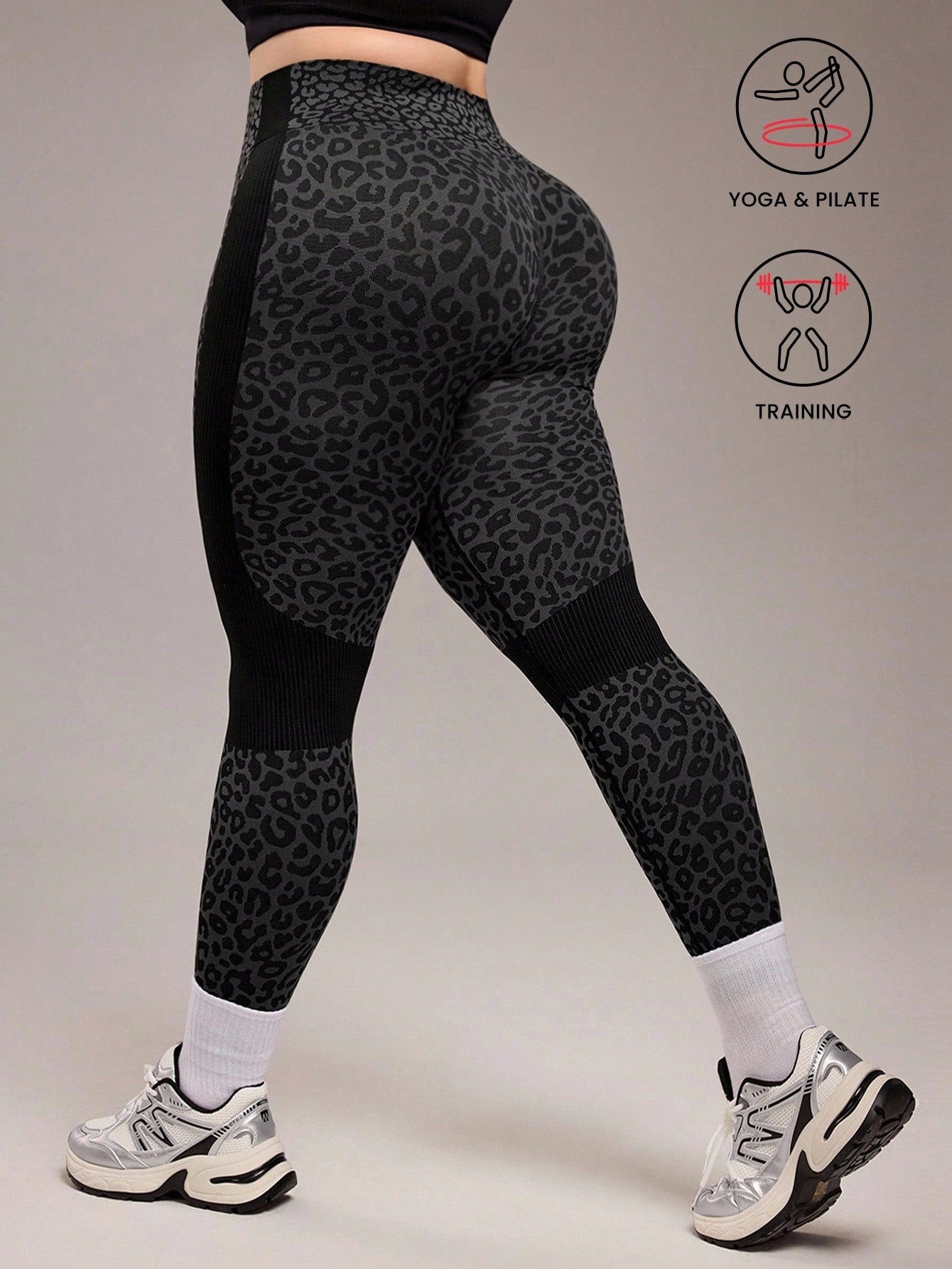 1pc Women Plus Size Leopard Print Side Stripe Fitness, Running, Workout, Yoga Leggings Plus Size Workout Set Leopard Print Workout Leggings Plus Size Activewear Sets Plus Size Gym Outfit Curve Workout Leggings