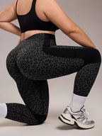 1pc Women Plus Size Leopard Print Side Stripe Fitness, Running, Workout, Yoga Leggings Plus Size Workout Set Leopard Print Workout Leggings Plus Size Activewear Sets Plus Size Gym Outfit Curve Workout Leggings