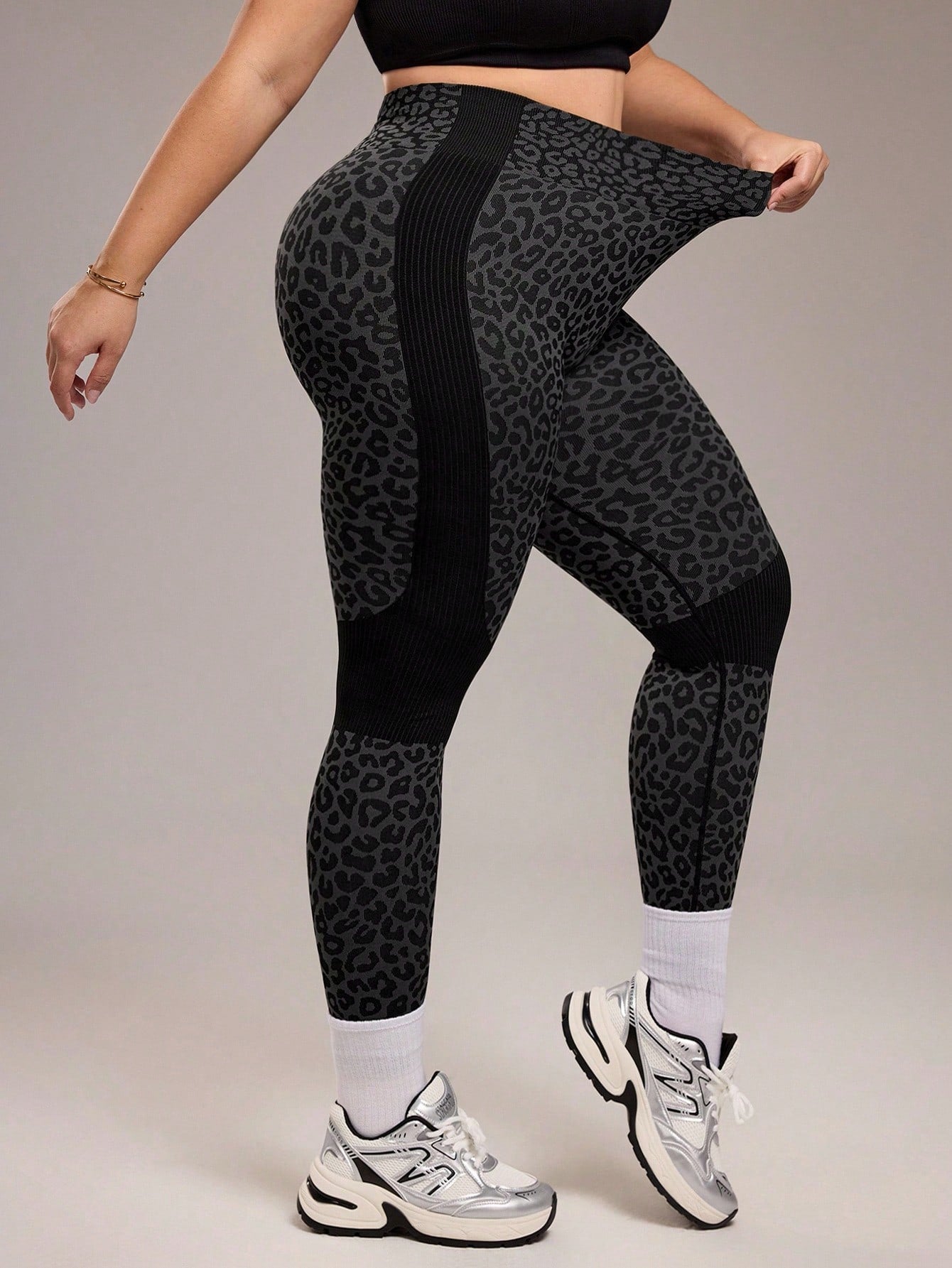 1pc Women Plus Size Leopard Print Side Stripe Fitness, Running, Workout, Yoga Leggings Plus Size Workout Set Leopard Print Workout Leggings Plus Size Activewear Sets Plus Size Gym Outfit Curve Workout Leggings