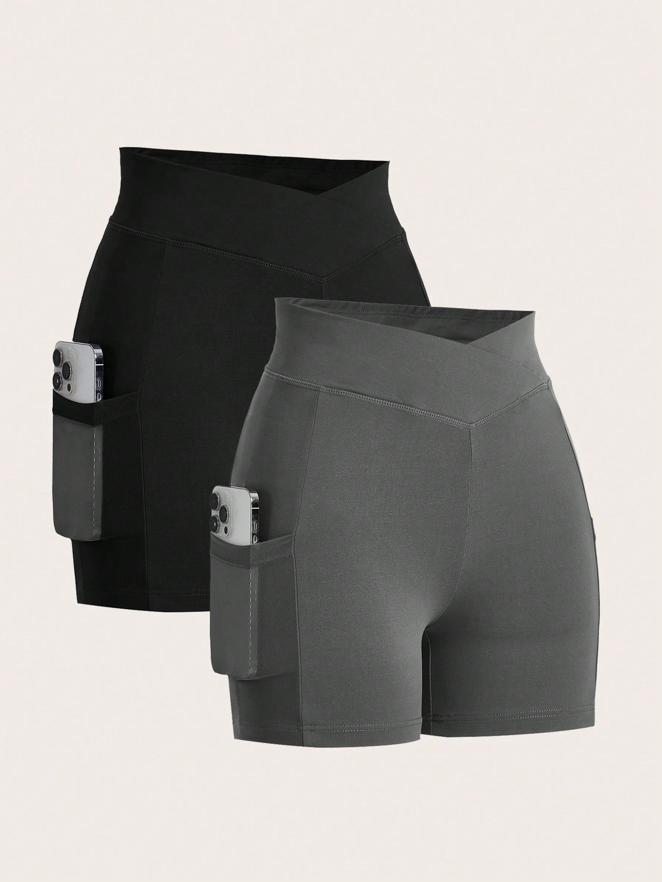 2pcs/Set Plus Size Women Solid Color Fitted Casual Leggings, Suitable For Summer Women's Sportswear