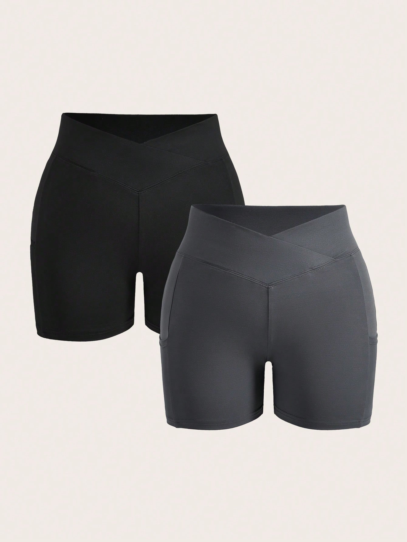 2pcs/Set Plus Size Women Solid Color Fitted Casual Leggings, Suitable For Summer Women's Sportswear