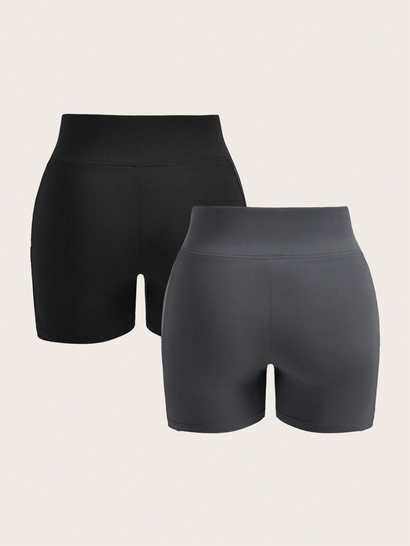 2pcs/Set Plus Size Women Solid Color Fitted Casual Leggings, Suitable For Summer Women's Sportswear