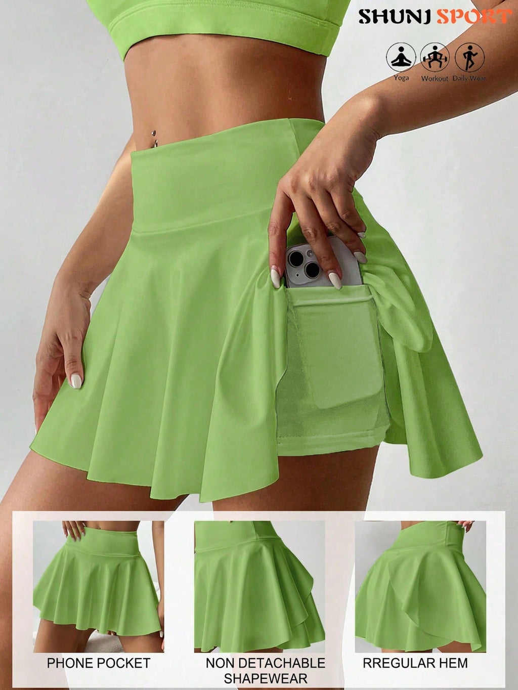 High Waist White Tennis Skirt Pants 2 In 1 Anti-Flashing Golf Badminton Fitness Skirt, Summer Sports Skirt With Pockets For Yoga, Outdoor Running Exercise, New Women Skirt Pants