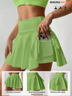 High Waist White Tennis Skirt Pants 2 In 1 Anti-Flashing Golf Badminton Fitness Skirt, Summer Sports Skirt With Pockets For Yoga, Outdoor Running Exercise, New Women Skirt Pants