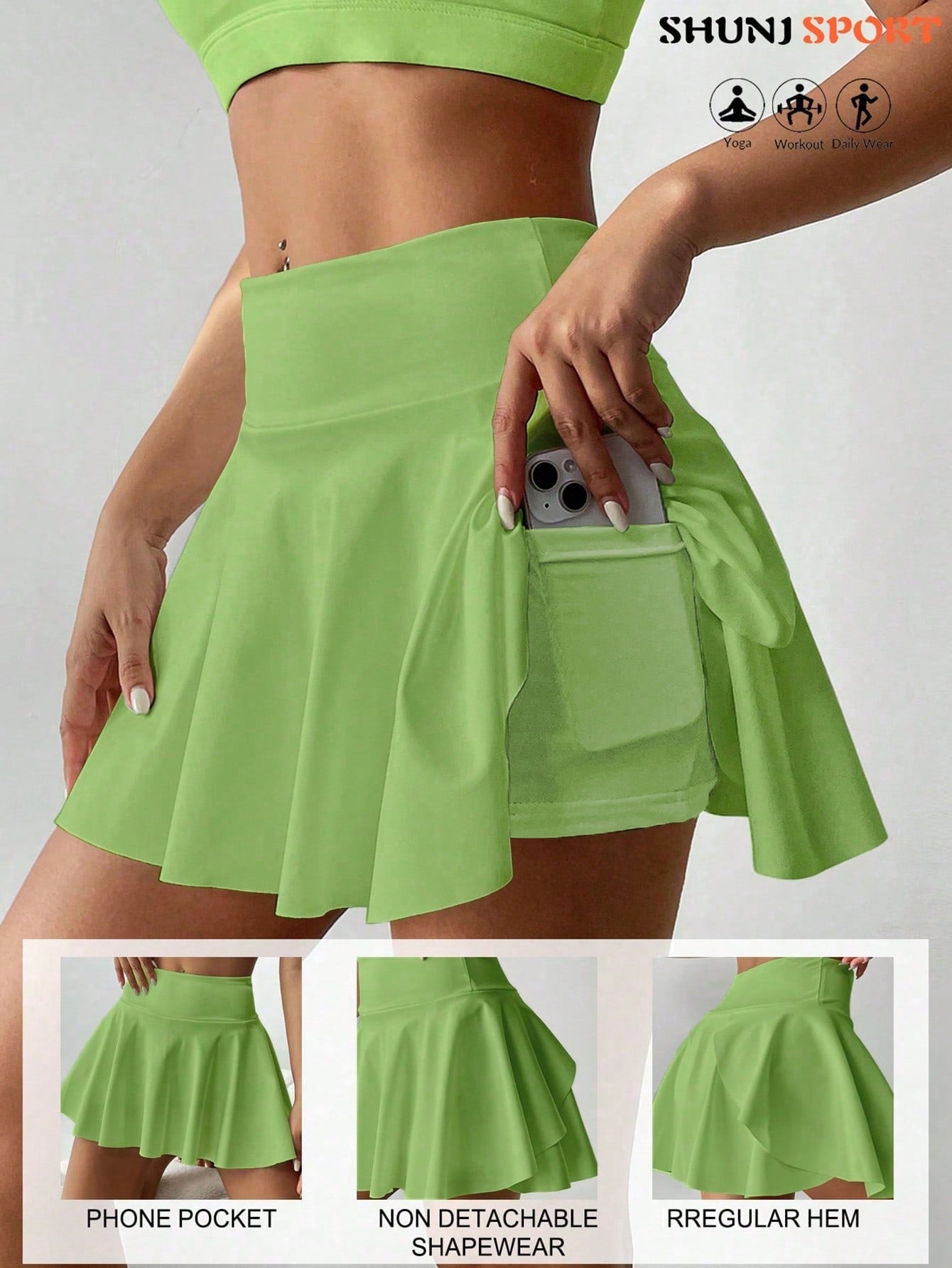 High Waist White Tennis Skirt Pants 2 In 1 Anti-Flashing Golf Badminton Fitness Skirt, Summer Sports Skirt With Pockets For Yoga, Outdoor Running Exercise, New Women Skirt Pants