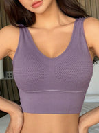 Women Elegant Seamless Solid Color Sports Bra With English Print